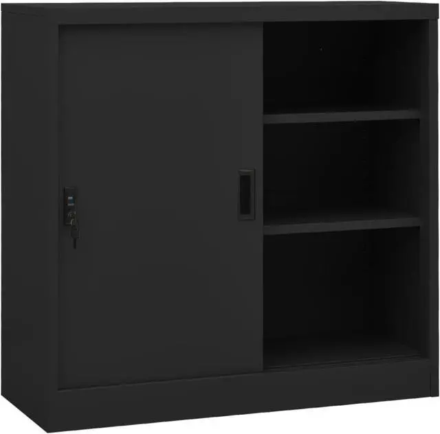 Alt view image 7 of 18 - vidaXL Office Cabinet with Sliding Door Anthracite 35.4" Steel Side Cabinet