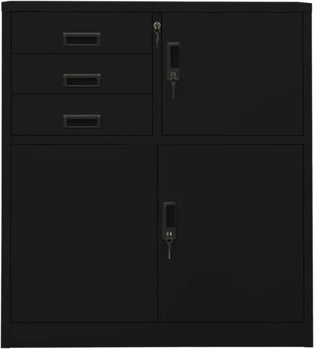 Alt view image 4 of 17 - vidaXL Office Cabinet Black 35.4"x15.7"x40.2" Steel