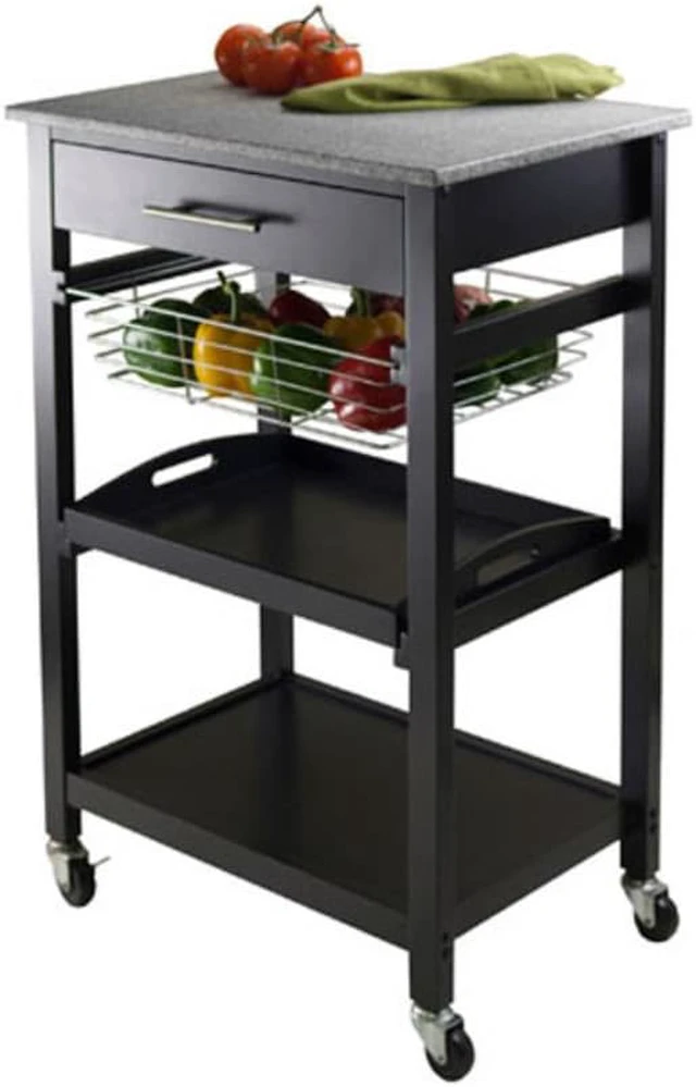 Alt view image 2 of 6 - Julia Utility Kitchen Cart, Granite Top, Black