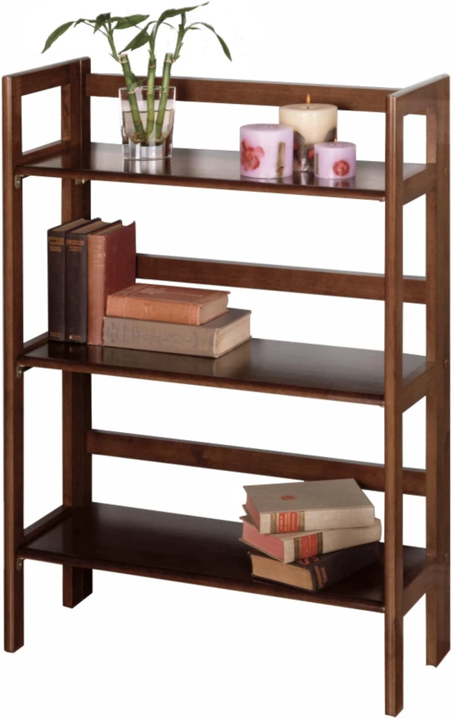 Alt view image 7 of 17 - Winsome Trading Inc 94896 3 Tier Walnut Stackable Folding Book Shelf