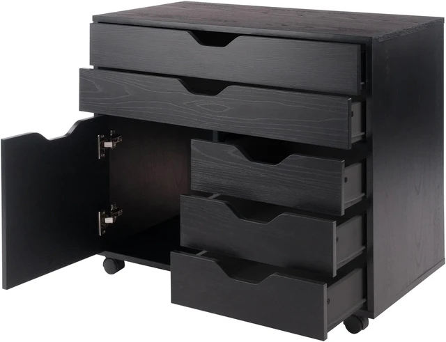 Alt view image 2 of 13 - Halifax Wide Storage Cabinet, 3-Small & 2-Wide Drawers, Black