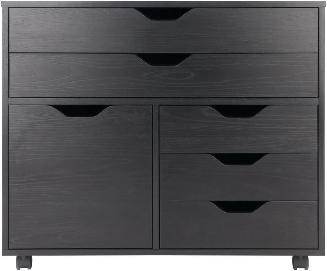 Alt view image 3 of 13 - Halifax Wide Storage Cabinet, 3-Small & 2-Wide Drawers, Black