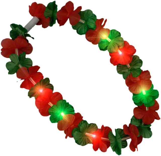 Main image of Light Up Hawaiian Flower Christmas Lei Necklace Red Green