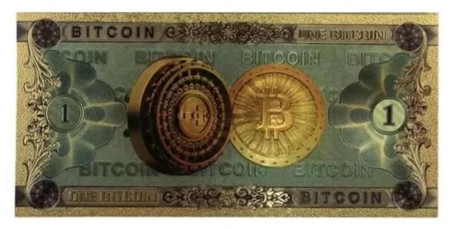 Main image of One Bitcoin 24K Gold Plated Foil Banknote Collectors Bill Noncurrency Replica Art Collection