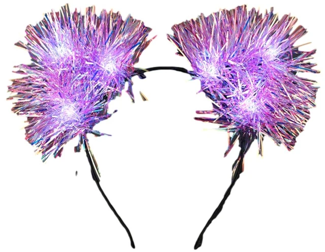 Main image of White LED Tinsel Fluffy Cat Ears Headband