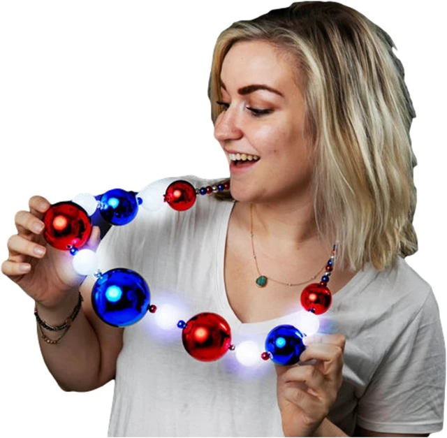 Main image of White LEDs Patriotic USA Red White Blue Big Ball Necklace