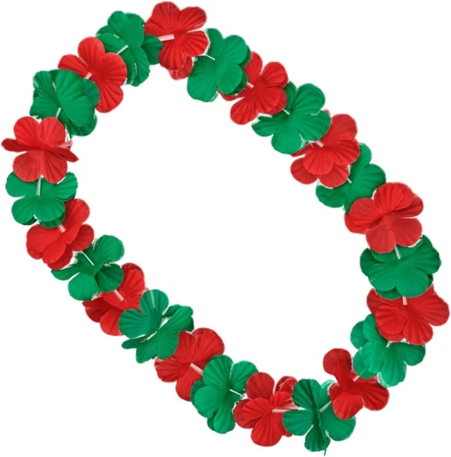 Main image of Non Light Up Hawaiian Flower Christmas Lei Necklace Red Green