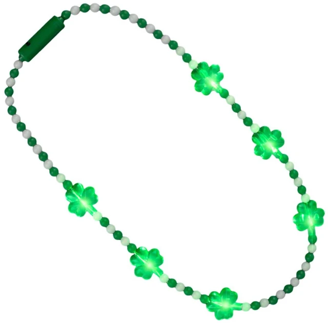 Main image of Light Up Shamrock Charms Opaque Bead Necklace for St Patricks Day