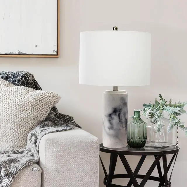 Alt view image 6 of 12 - Lalia Home Marbleized Table Lamp with White Fabric Shade,  White