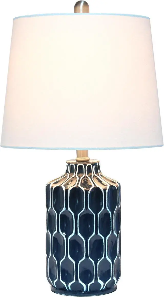 Alt view image 2 of 12 - Lalia Home Moroccan Table Lamp with Fabric White Shade, Blue