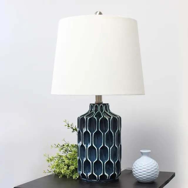 Alt view image 3 of 12 - Lalia Home Moroccan Table Lamp with Fabric White Shade, Blue
