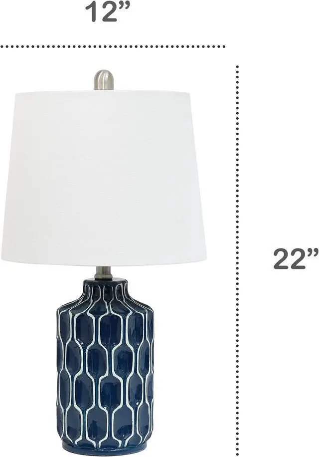 Alt view image 4 of 12 - Lalia Home Moroccan Table Lamp with Fabric White Shade, Blue