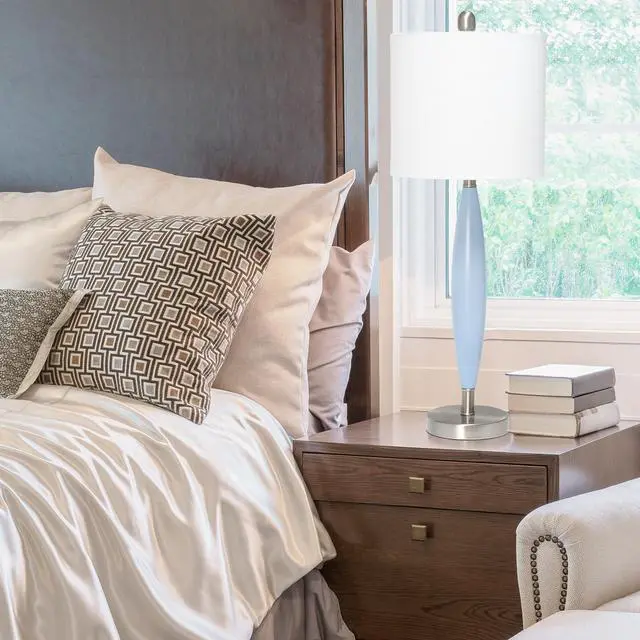 Alt view image 3 of 12 - Lalia Home Stylus Table Lamp with White Fabric Shade, Blue