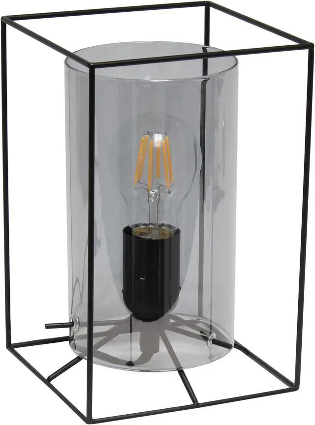 Main image of Lalia Home Black Framed Table Lamp with Smoked Cylinder Glass Shade, Small