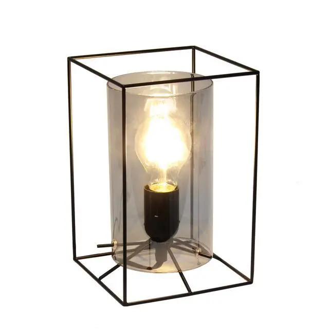 Alt view image 2 of 11 - Lalia Home Black Framed Table Lamp with Smoked Cylinder Glass Shade, Small