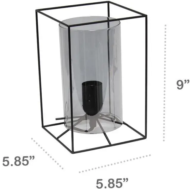 Alt view image 4 of 11 - Lalia Home Black Framed Table Lamp with Smoked Cylinder Glass Shade, Small