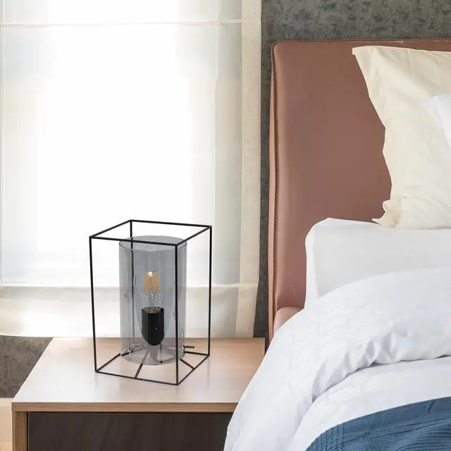 Alt view image 5 of 11 - Lalia Home Black Framed Table Lamp with Smoked Cylinder Glass Shade, Small