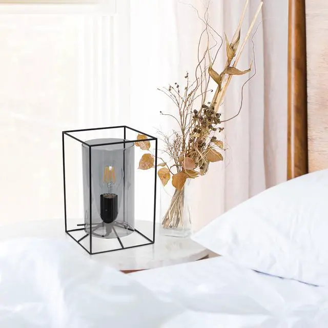 Alt view image 3 of 11 - Lalia Home Black Framed Table Lamp with Smoked Cylinder Glass Shade, Small