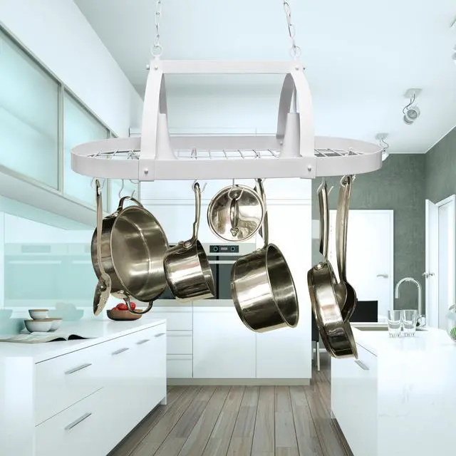 Alt view image 19 of 20 - Elegant Designs White 2 Light Kitchen Pot Rack with Downlights