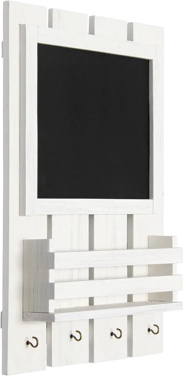 Alt view image 2 of 8 - Elegant Designs Chalkboard Sign with Key Holder Hooks and Mail Storage, White Wash