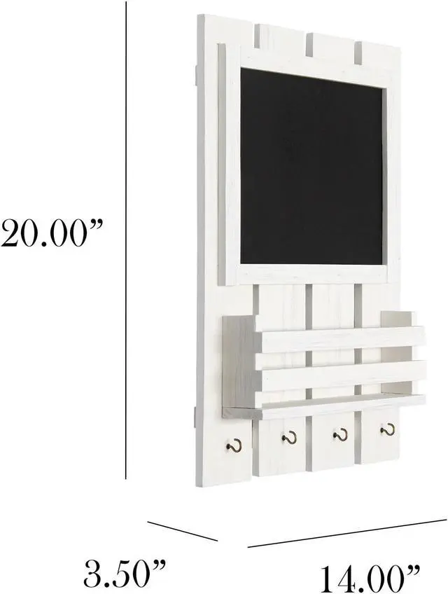 Alt view image 4 of 8 - Elegant Designs Chalkboard Sign with Key Holder Hooks and Mail Storage, White Wash