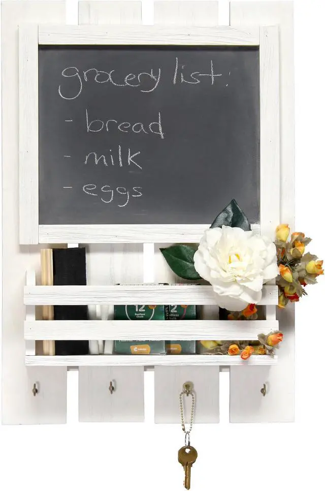 Alt view image 5 of 8 - Elegant Designs Chalkboard Sign with Key Holder Hooks and Mail Storage, White Wash