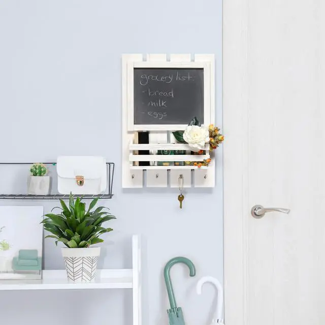 Alt view image 6 of 8 - Elegant Designs Chalkboard Sign with Key Holder Hooks and Mail Storage, White Wash