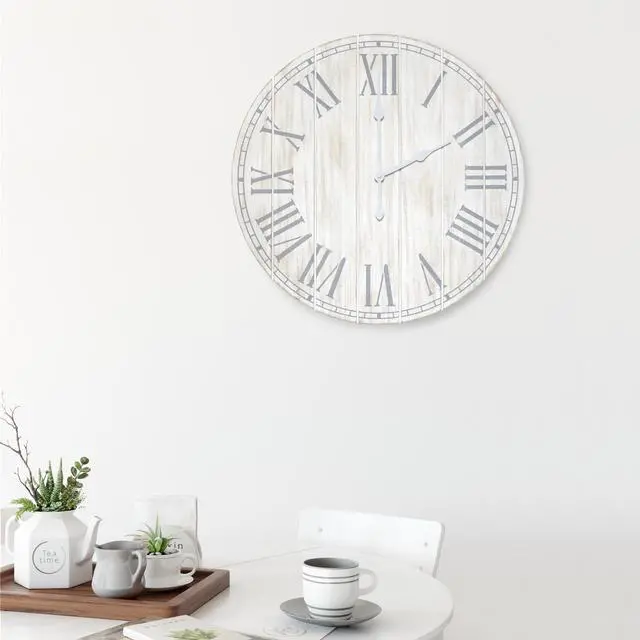 Alt view image 5 of 8 - Elegant Designs Wood Plank 23" Large Coastal Rustic Wall Clock, White Wash