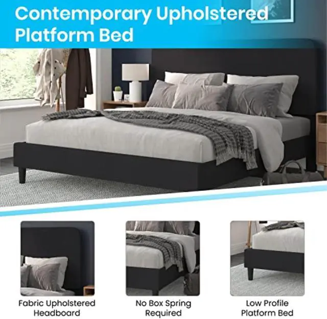 Alt view image 4 of 20 - Addison Charcoal King Fabric Upholstered Platform Bed - Headboard with Rounded Edges - No Box Spring or Foundation Needed