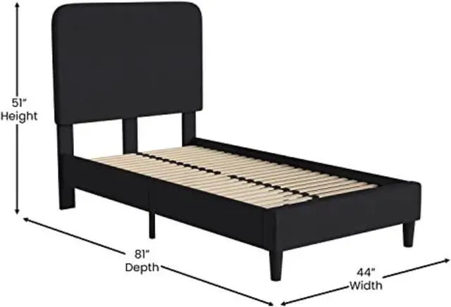 Alt view image 4 of 19 - Addison Charcoal Twin Fabric Upholstered Platform Bed - Headboard with Rounded Edges - No Box Spring or Foundation Needed