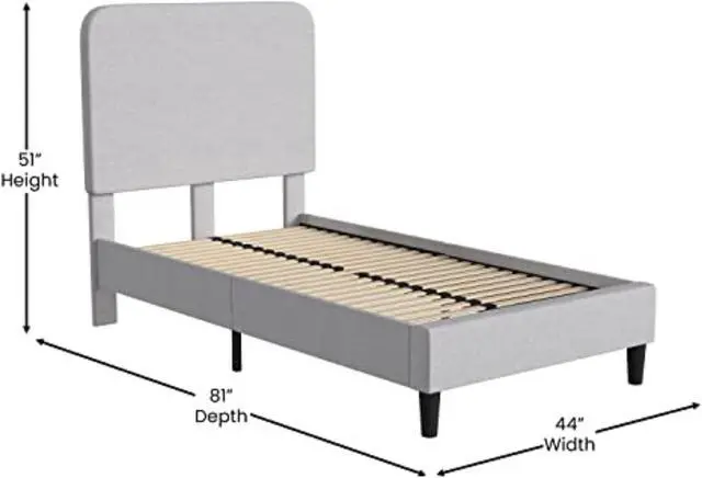 Alt view image 4 of 19 - Addison Light Grey Twin Fabric Upholstered Platform Bed - Headboard with Rounded Edges - No Box Spring or Foundation Needed