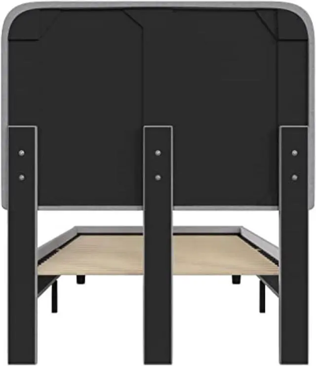 Alt view image 5 of 19 - Addison Light Grey Twin Fabric Upholstered Platform Bed - Headboard with Rounded Edges - No Box Spring or Foundation Needed
