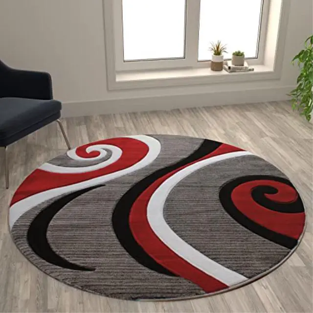 Main image of Athos Collection 5' x 5' Red Abstract Area Rug - Olefin Rug with Jute Backing - Hallway, Entryway, or Bedroom