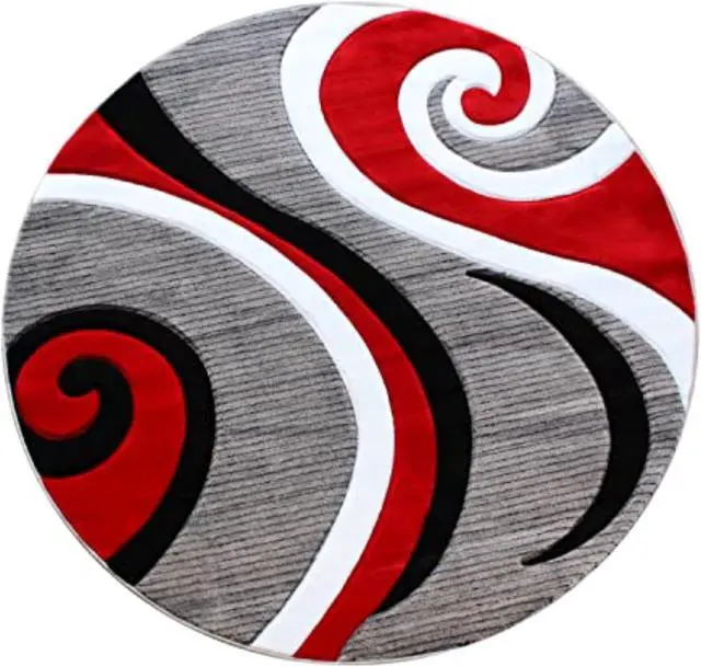Alt view image 2 of 20 - Athos Collection 5' x 5' Red Abstract Area Rug - Olefin Rug with Jute Backing - Hallway, Entryway, or Bedroom