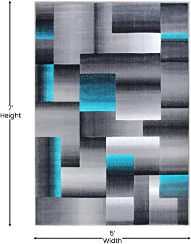 Alt view image 4 of 20 - Elio Collection 5' x 7' Turquoise Color Blocked Area Rug - Olefin Rug with Jute Backing - Entryway, Living Room, or Bedroom