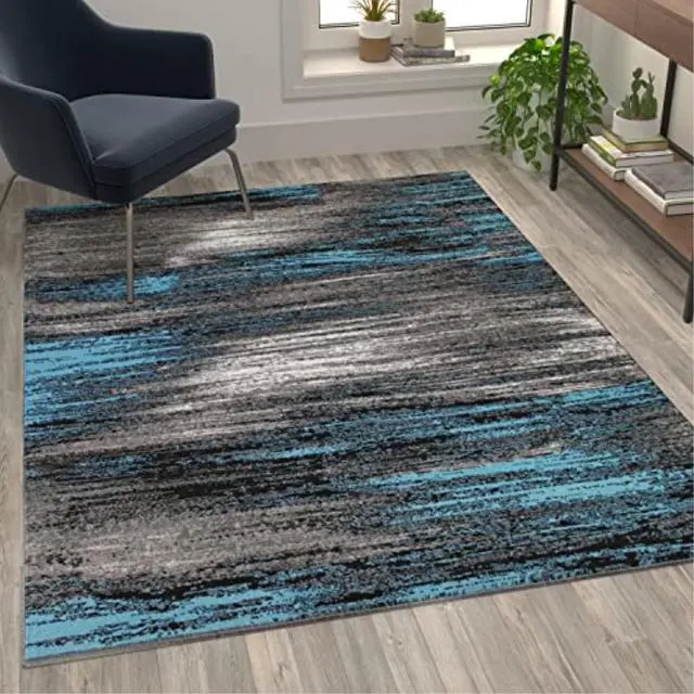 Main image of Rylan Collection 5' x 7' Blue Scraped Design Area Rug - Olefin Rug with Jute Backing - Living Room, Bedroom, Entryway
