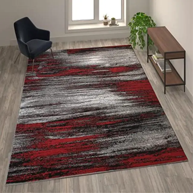 Main image of Rylan Collection 8' x 10' Red Scraped Design Area Rug - Olefin Rug with Jute Backing - Living Room, Bedroom, Entryway