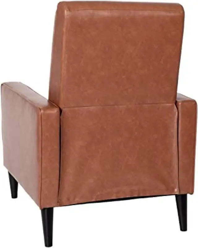 Alt view image 5 of 20 - Ezra Mid-Century Modern LeatherSoft Upholstered Button Tufted Pushback Recliner in Cognac Brown for Residential & Commercial Use