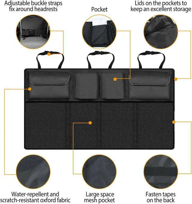 Alt view image 2 of 5 - Car Backseat Trunk Organizer Auto Hanging Back Seat Storage Bag Pocket Adjustable Strap