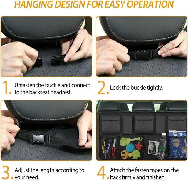 Alt view image 4 of 5 - Car Backseat Trunk Organizer Auto Hanging Back Seat Storage Bag Pocket Adjustable Strap