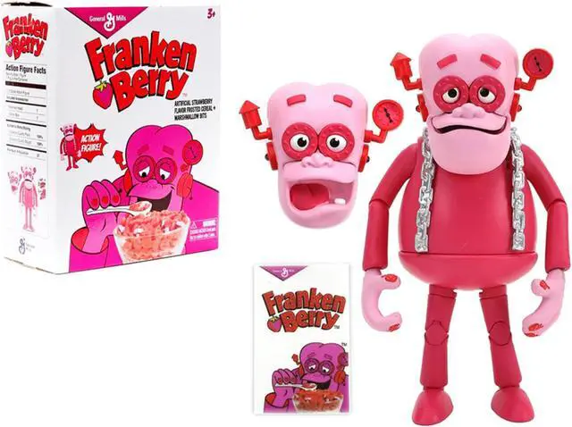 Alt view image 2 of 7 - Franken Berry 6.25" Moveable Figurine with Alternate Head and Cereal Box "General Mills" 1/12 Scale by Jada