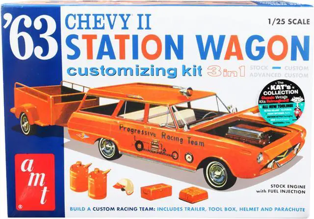 Alt view image 2 of 6 - Skill 2 Model Kit 1963 Chevrolet II Station Wagon with Trailer 3-in-1 Kit 1/25 Scale Model by AMT