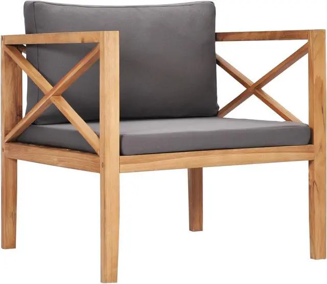 Alt view image 8 of 18 - vidaXL Patio Chair Outdoor Furniture with Dark Gray Cushions Solid Wood Teak