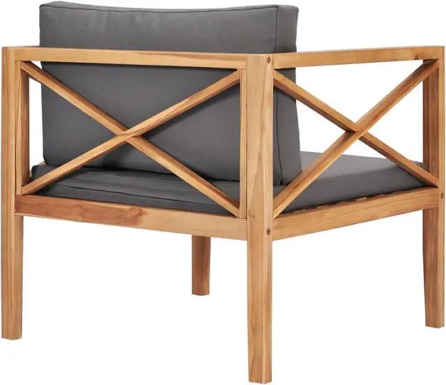 Alt view image 11 of 18 - vidaXL Patio Chair Outdoor Furniture with Dark Gray Cushions Solid Wood Teak
