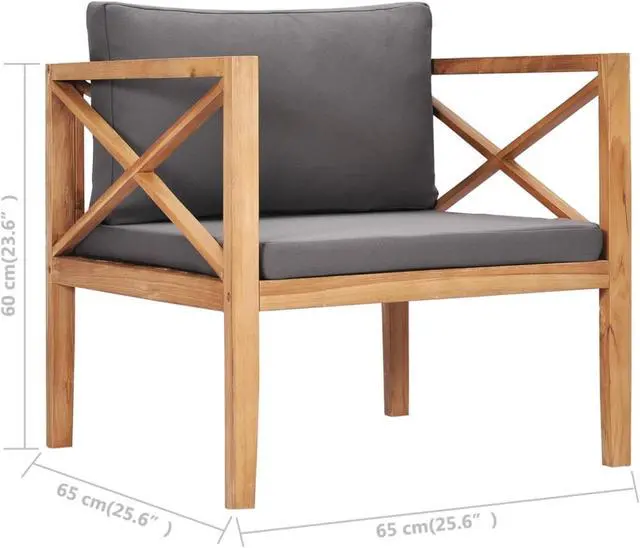 Alt view image 13 of 18 - vidaXL Patio Chair Outdoor Furniture with Dark Gray Cushions Solid Wood Teak