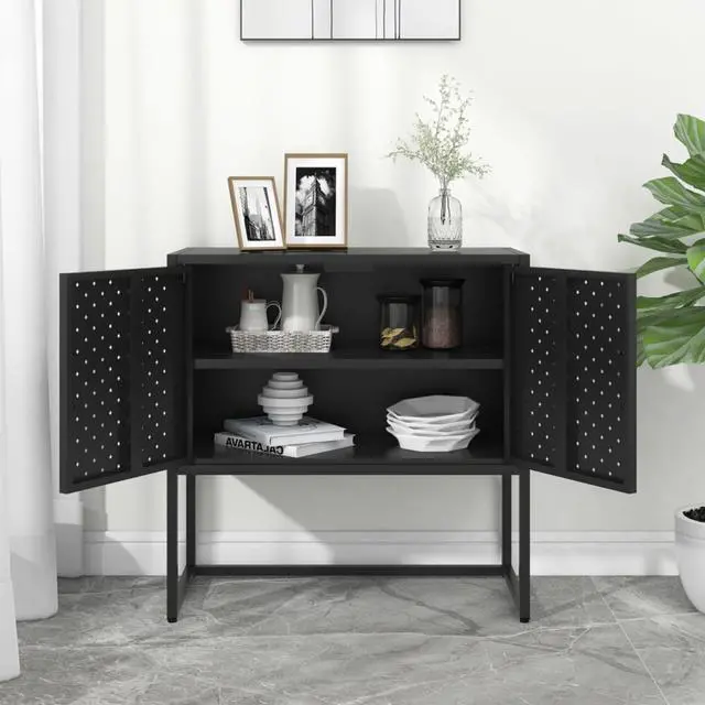 Alt view image 10 of 18 - vidaXL Sideboard Black 29.5" Steel Home Storage Cabinet Side Table Furniture