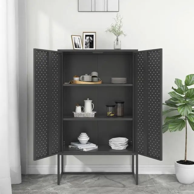 Alt view image 10 of 18 - vidaXL Highboard Anthracite Steel Living Room Storage High Cabinet Furniture