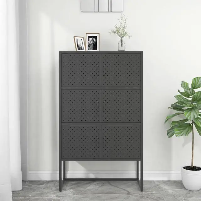 Alt view image 8 of 18 - vidaXL Highboard Anthracite Steel Living Room Storage High Cabinet Furniture