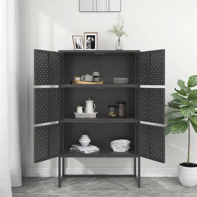 Alt view image 10 of 18 - vidaXL Highboard Anthracite Steel Living Room Storage High Cabinet Furniture