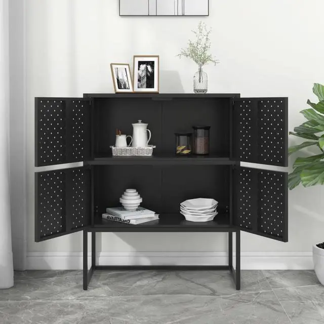Alt view image 10 of 18 - vidaXL Highboard Black 39.4" Steel Living Room Storage High Cabinet Furniture